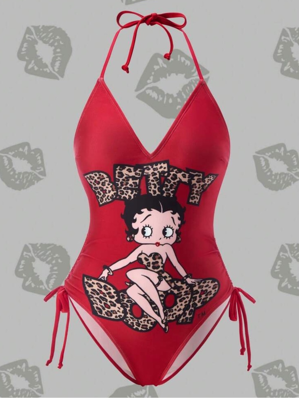 Betty Boop 'Women’s Red One-Piece Swimwear with Leopard Print